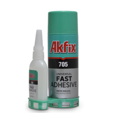  Akfix 705, гелиевый  клей с активатором(50г + 200г), Турция.  Предназначен для склеивания дерева, резины, МДФ, большинства пластиков, кожи и т.п. "
