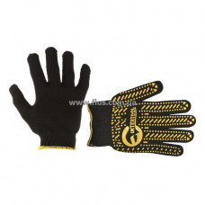 Перчатка трикотажная с ПВХ точкой, класс вязки 7, цвет черный, желтая точка, 90 г. INTERTOOL SP-0128