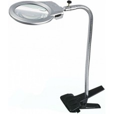 Настольная лупа LED подсветкой на прищепке, 2.5X+5X увеличение, диаметр 90+22 мм, Magnifier 15120-A