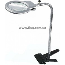 Настольная лупа LED подсветкой на прищепке, 2.5X+5X увеличение, диаметр 90+22 мм, Magnifier 15120-A